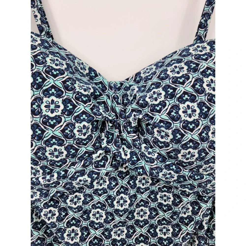 Kona Sol Swim Top Tankini Swimwear Geometric Blue M Strappy Shirt